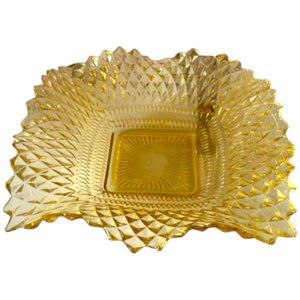 WESTMORELAND English Hobnail Ruffled Square 6.75" Amber Depression Glass Plate